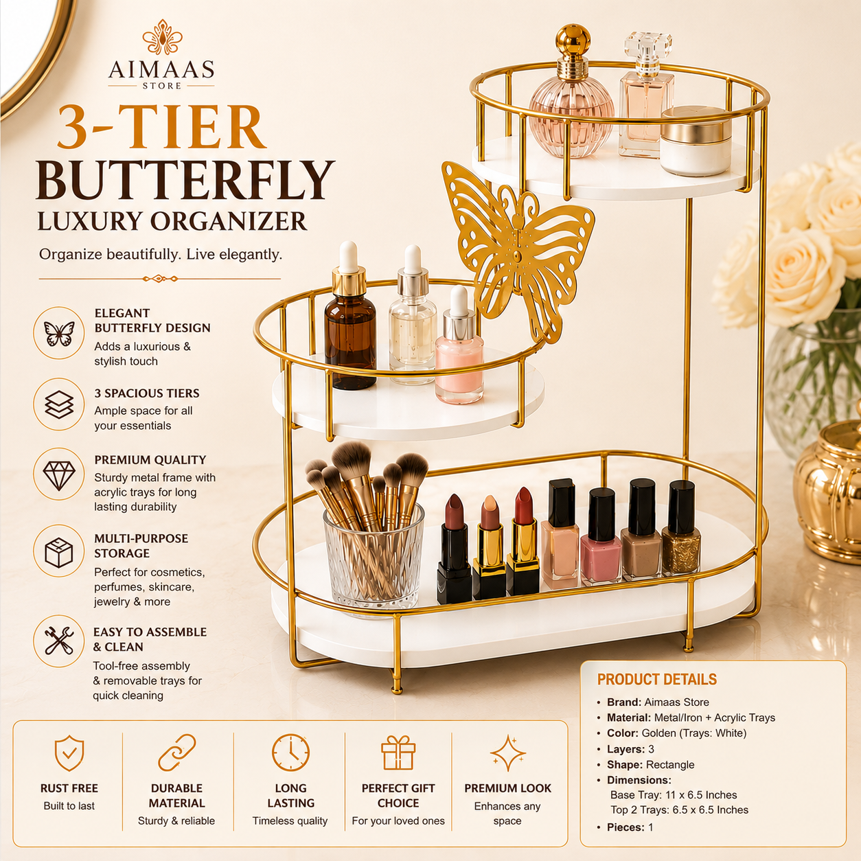 Luxury 3-Tier Butterfly Jewelry Organizer Stand