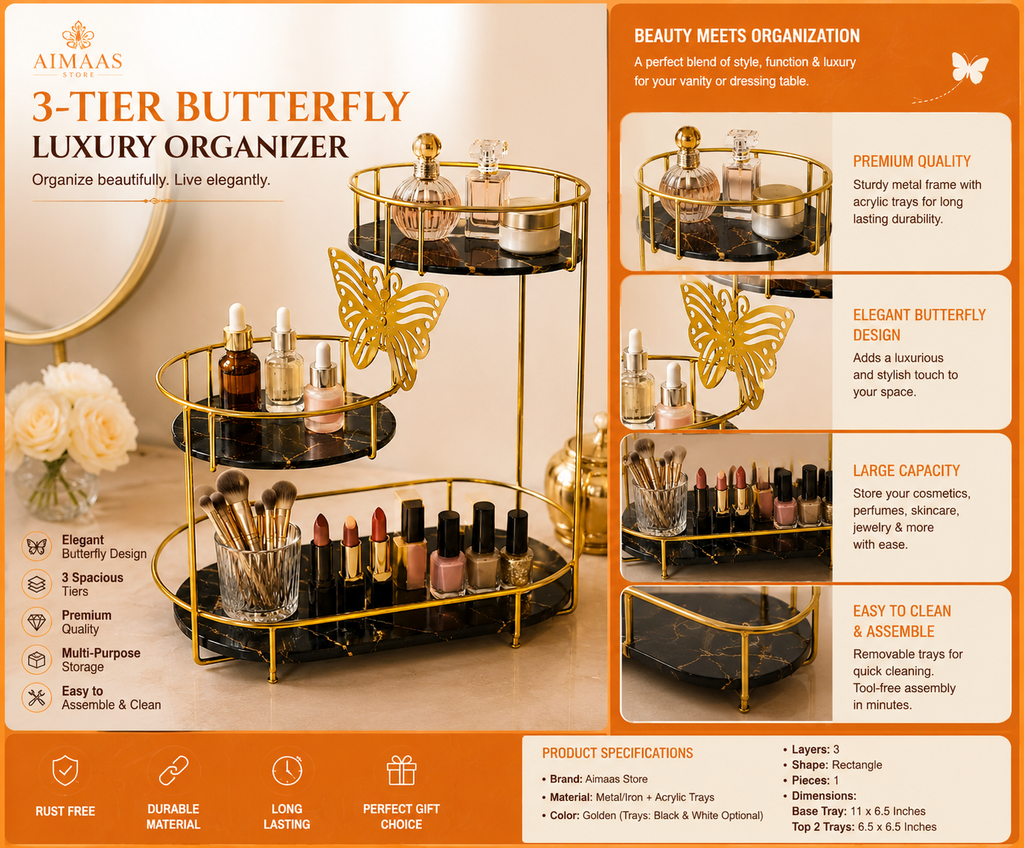 Luxury 3-Tier Butterfly Jewelry Organizer Stand