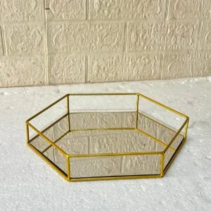 Hexagonal Cosmetics Mirror Base Vanity Tray.