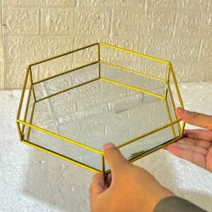 Hexagonal Cosmetics Mirror Base Vanity Tray.