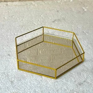 Hexagonal Cosmetics Mirror Base Vanity Tray.